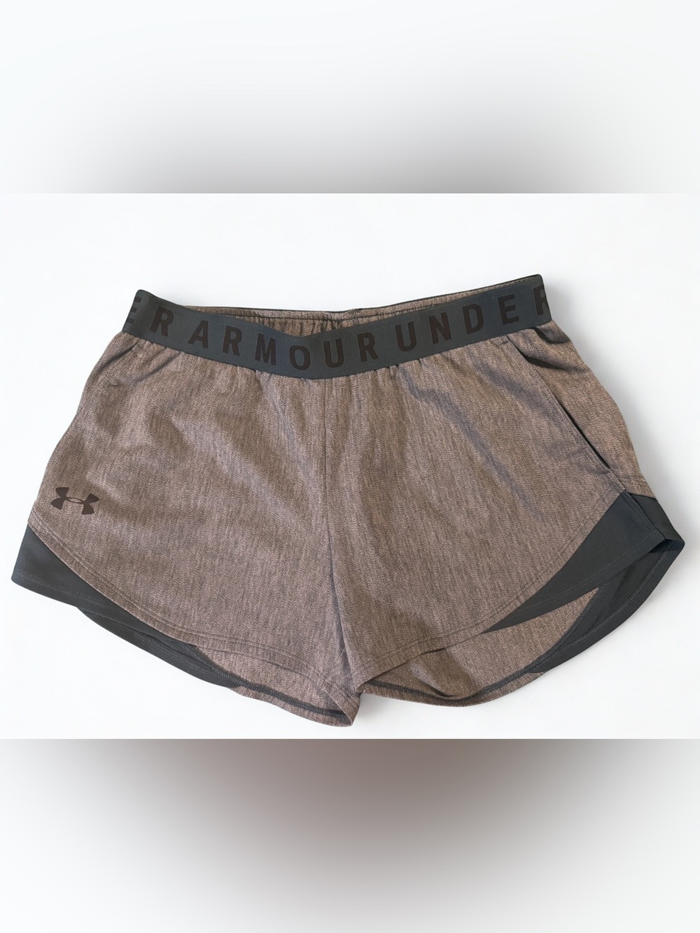 Under Armour Women’s Heathered Grey Athletic Shorts with teal Trim
